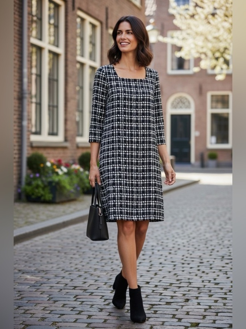 🫶🏻 Daisy Fuentes Checkmate Navy & White Dress